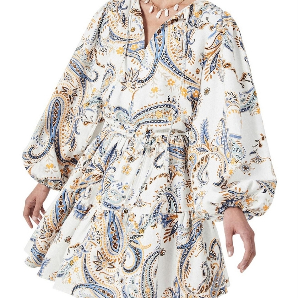Witchery Paisley Linen Dress Size 12 - Picture 3 of 5